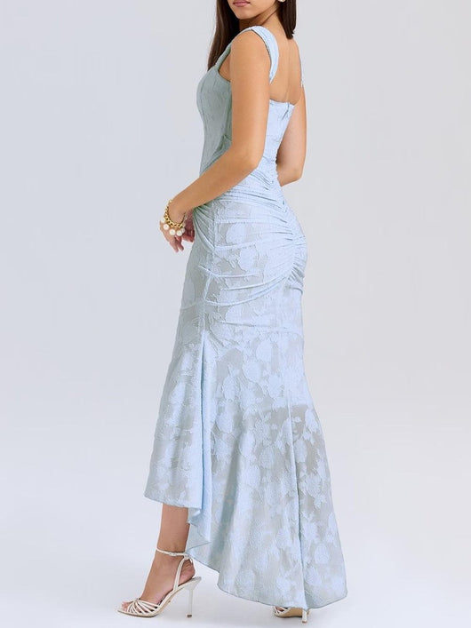 Rosie | Damen-Jacquardkleid mit Spitzenkorsett, Raffungen und Meerjungfrausaum