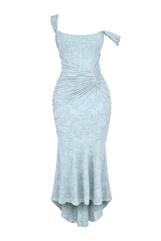 Rosie | Damen-Jacquardkleid mit Spitzenkorsett, Raffungen und Meerjungfrausaum