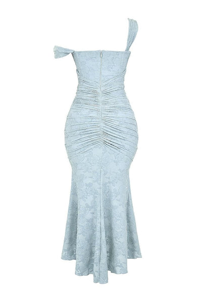 Rosie | Damen-Jacquardkleid mit Spitzenkorsett, Raffungen und Meerjungfrausaum