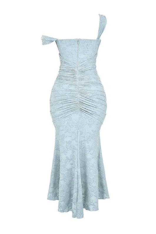 Rosie | Damen-Jacquardkleid mit Spitzenkorsett, Raffungen und Meerjungfrausaum