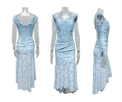 Rosie | Damen-Jacquardkleid mit Spitzenkorsett, Raffungen und Meerjungfrausaum