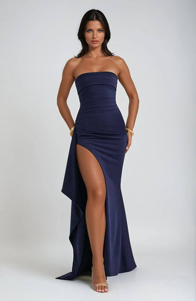 Claudia | Damen Trägerloses Maxikleid mit Schlitz für Gäste