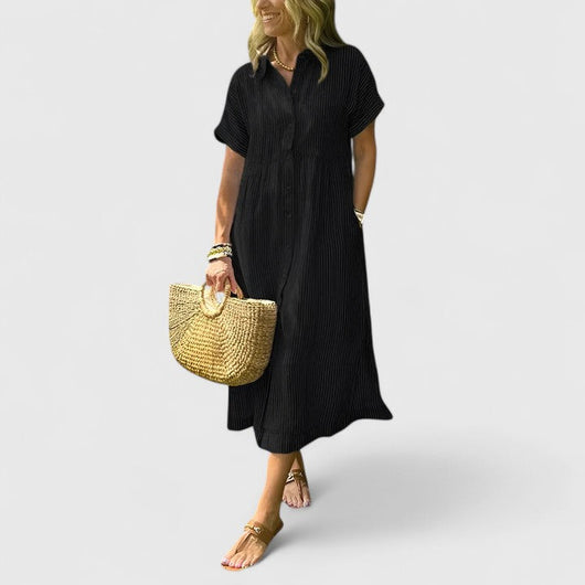 Maja | Damen Lockeres Gestreiftes Hemd-Midikleid